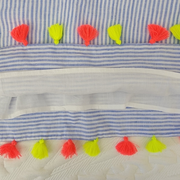 Vineyard Vines Linen Blue White Striped Sleeveless Dress Neon Tassels Size XS - Picture 8 of 12